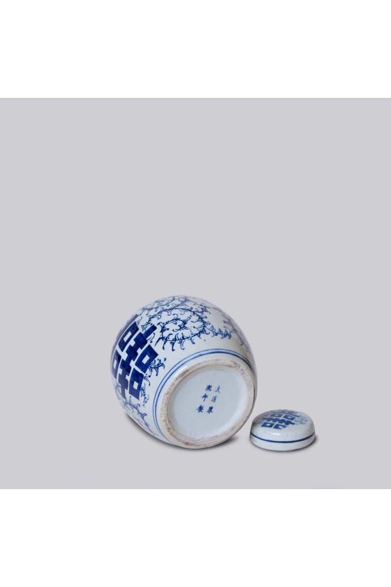 Porcelain Double Happiness Round Storage Jar, Alternate, color, Blue + White