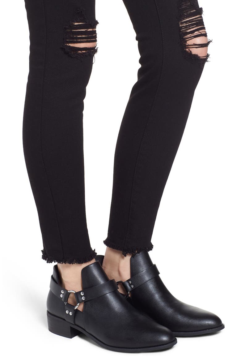 Emma Ripped Fray Hem Skinny Jeans, Alternate, color, BLACK