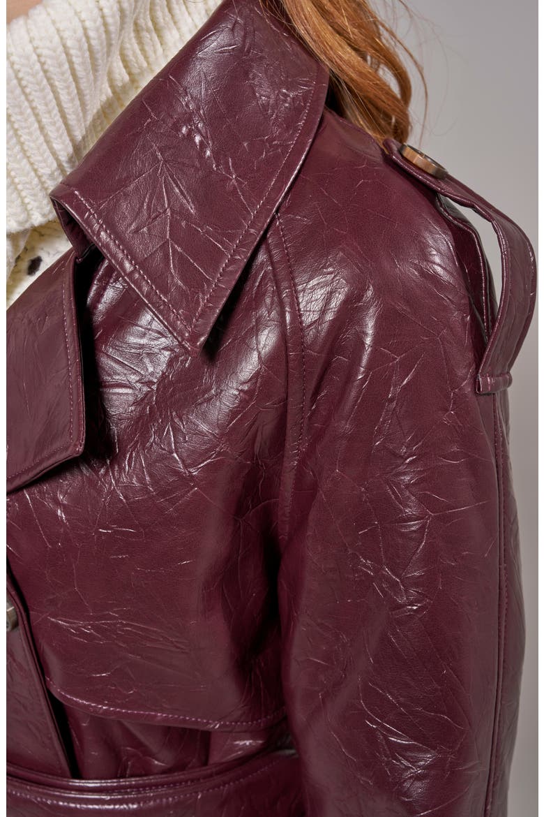 Vivienne Faux Leather Trench Coat, Alternate, color, MERLOT