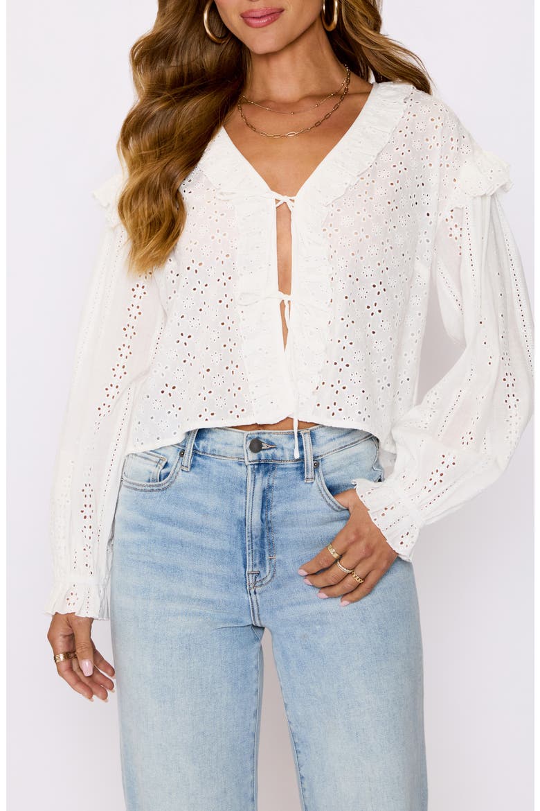 Mabel Tie Front Crop Cotton Broderie Anglaise Top, Main, color, CREAM