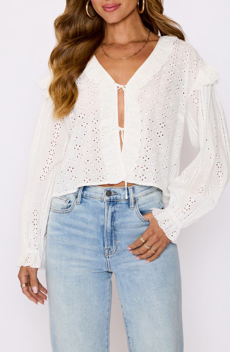 VICI Collection Mabel Tie Front Crop Cotton Broderie Anglaise Top, Main, color, Cream