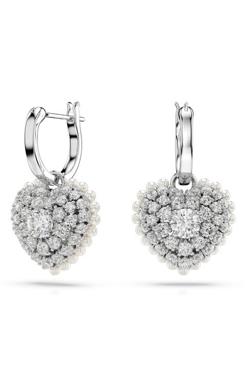 Idyllia Crystal, Faux Pearl & Cubic Zirconia Heart Pendant Huggie Hoop Earrings