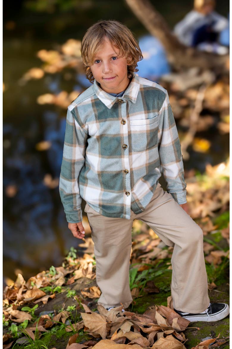 Kids' Alpine Plaid Fleece Button-Up Shirt, Alternate, color, SAGE