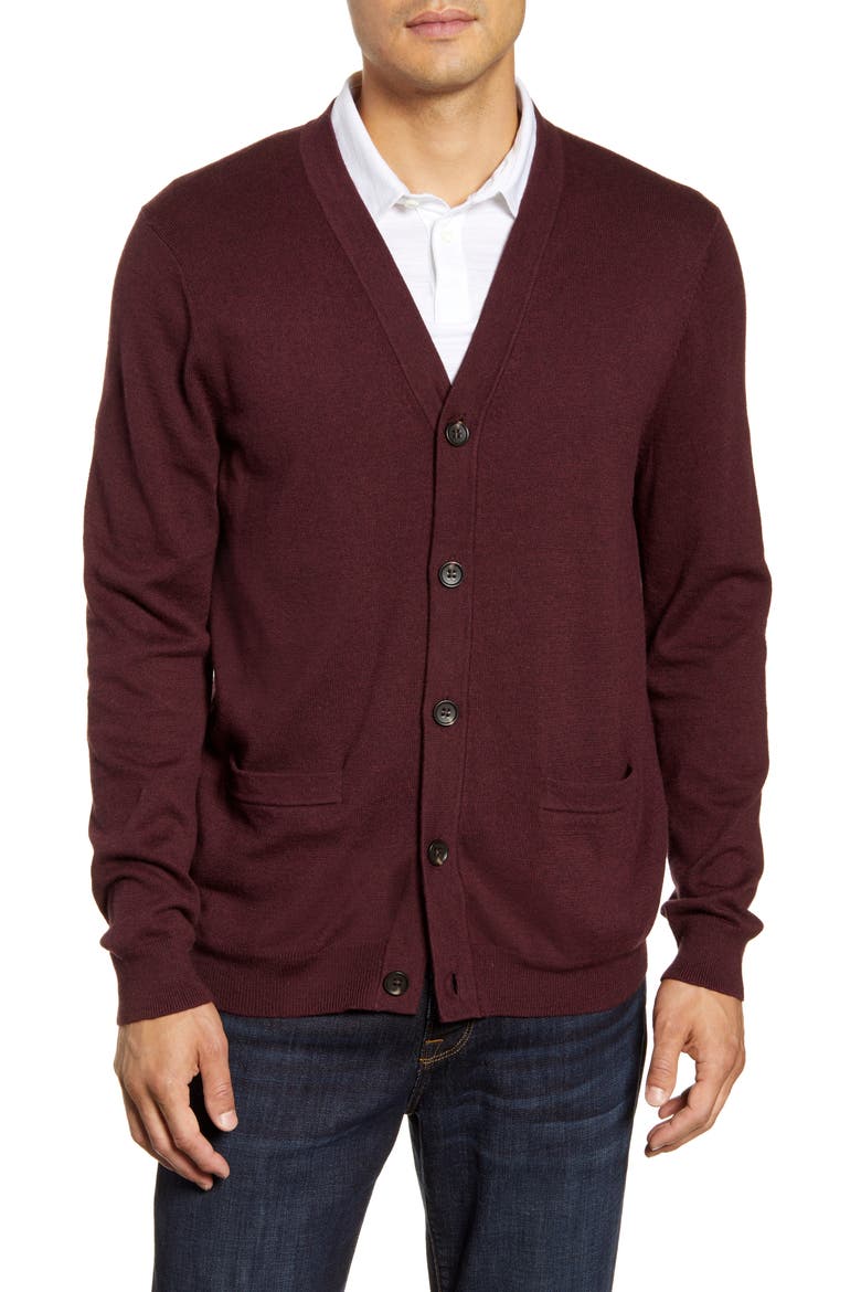 Nordstrom V-Neck Cardigan, Alternate, color, BURGUNDY FUDGE HEATHER