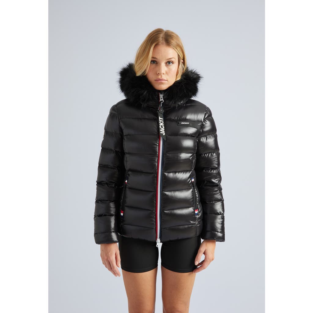 Jack1t Faux Fur Hooded Puffer Jacket In Black