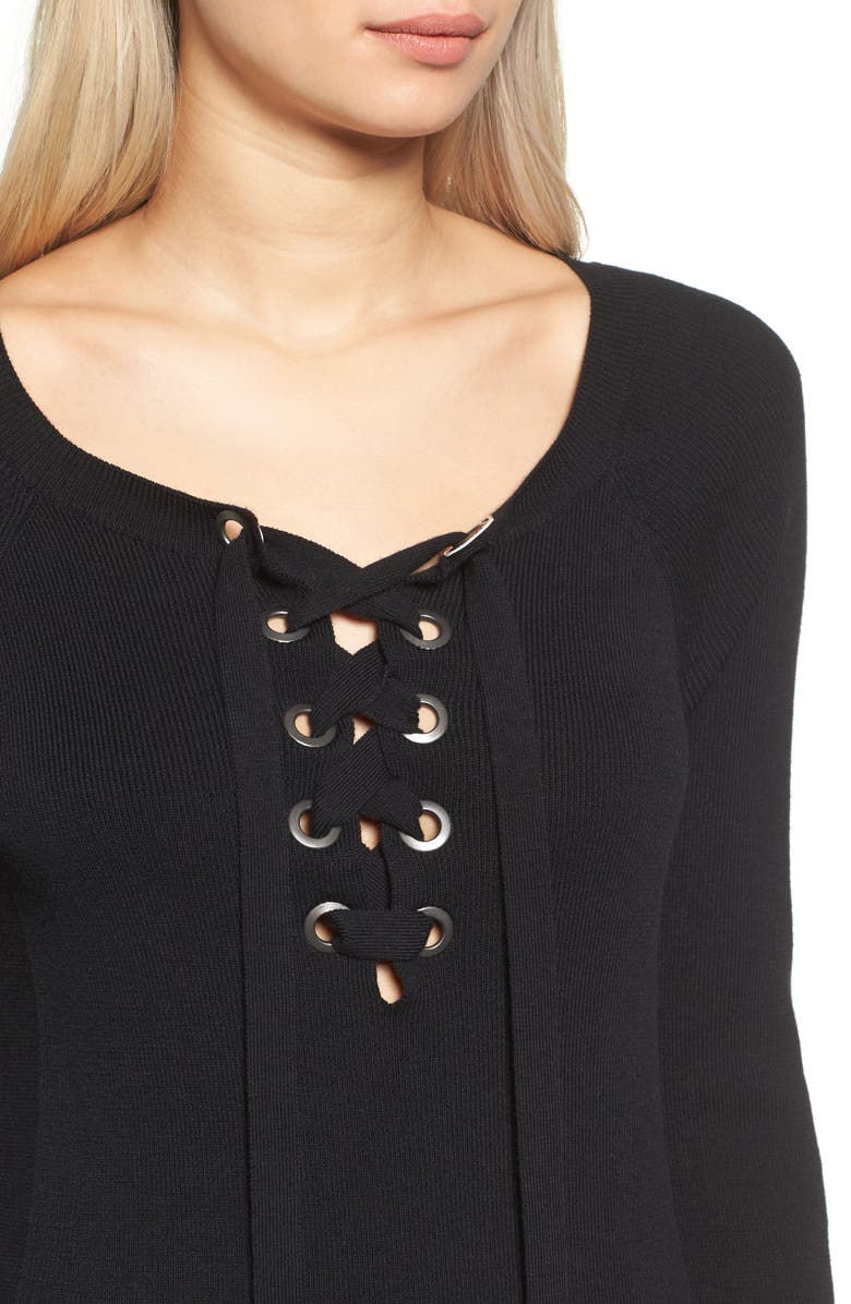 Trouvé Ribbed Lace-Up Sweater, Alternate, color,