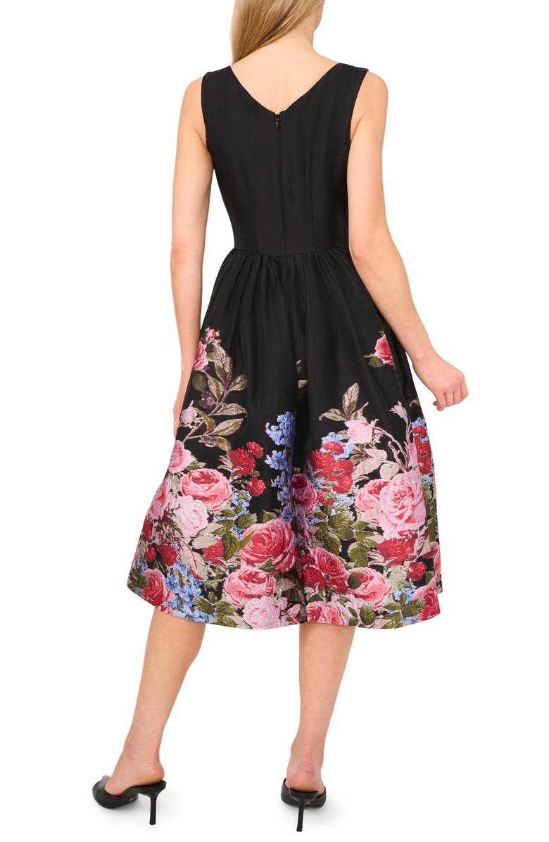 Ted Baker Placed Floral Sleeveless Jacquard Midi Dress, Alternate, color, Rich Black