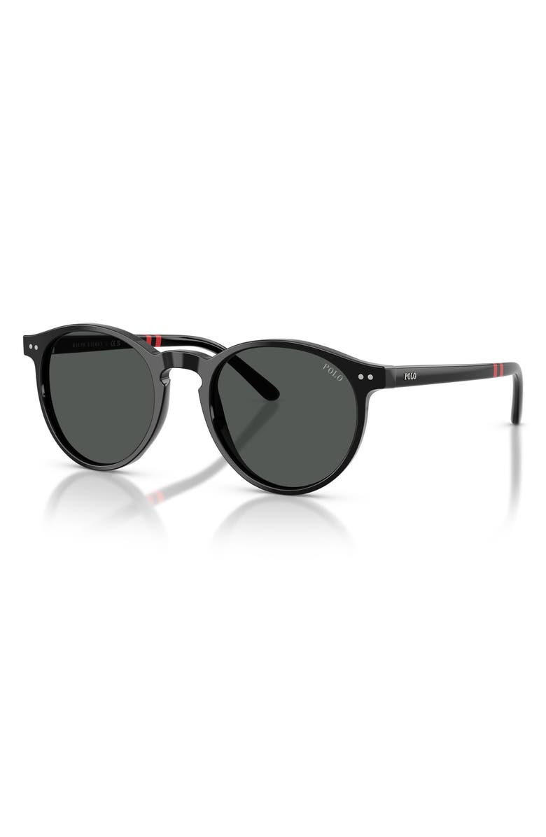 Polo Ralph Lauren 50mm Round Sunglasses, Alternate, color, Shiny Black / Dark Grey