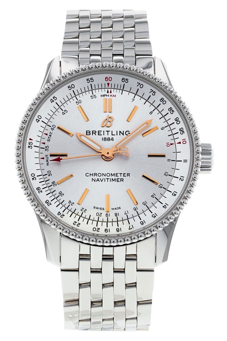 Breitling Preowned 2021 Navitimer Automatic 35 Bracelet Watch, Main, color, CREAM