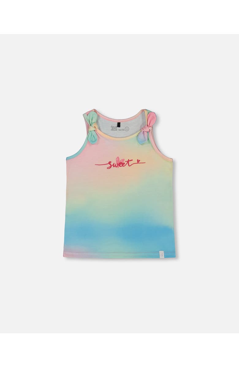 Deux par Deux Little Girl's Tank Top With Knots Multicolored Tie Dye, Main, color, 