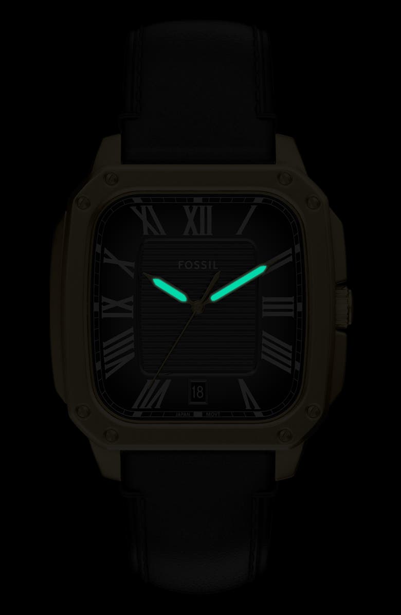 Fossil Crosby Leather Strap Watch, 42mm x 30mm, Alternate, color, Black