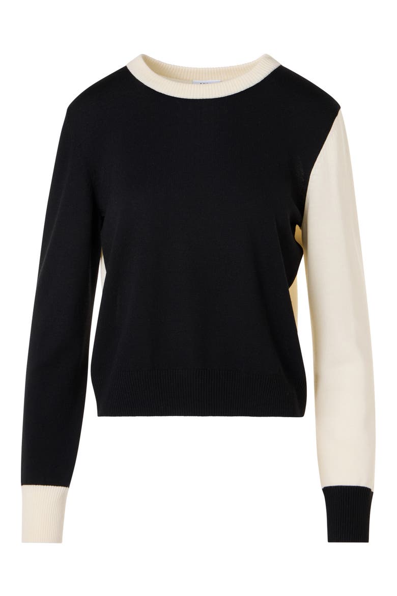 Colorblock Cool Virgin Wool Sweater, Alternate, color, BLACK-CREAM