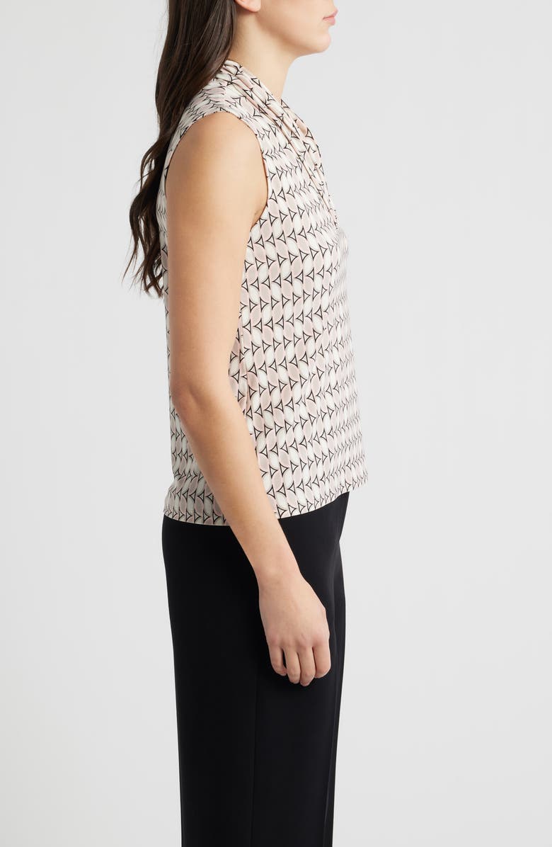 Anne Klein Triple Pleat Geo Print Sleeveless Top, Alternate, color, White Dove Multi