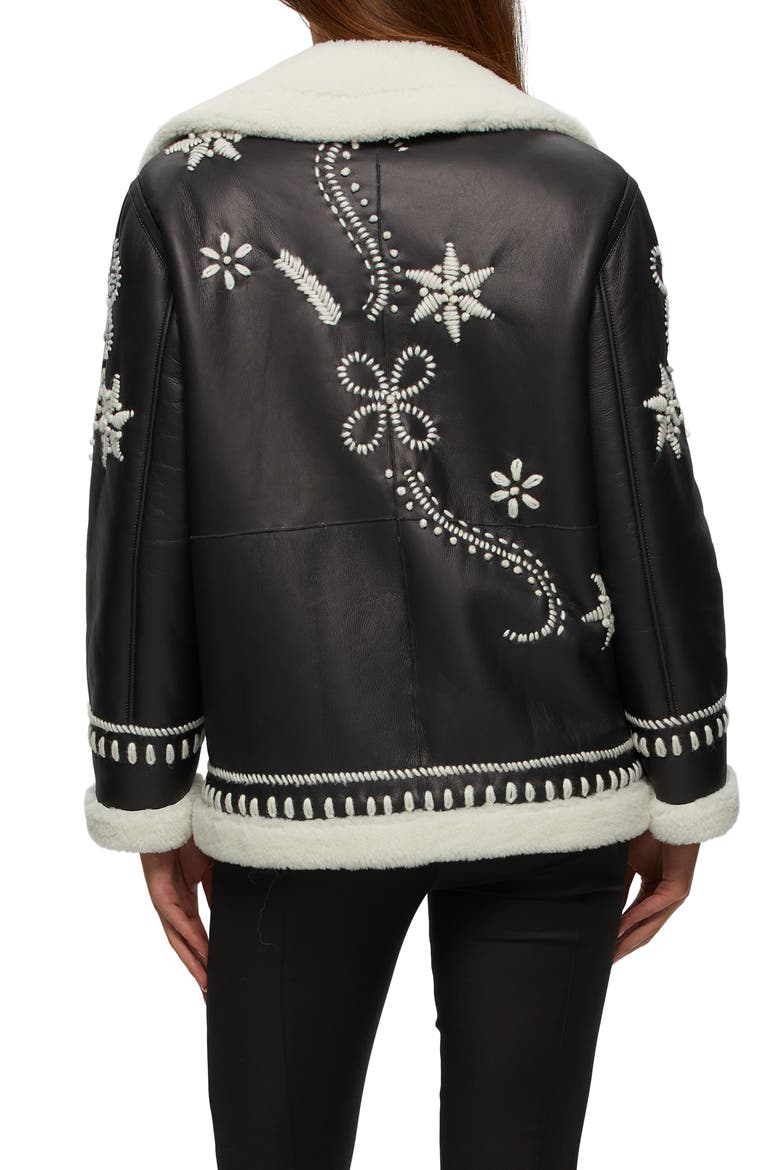 Genuine Shearling Jacket With Embroidery, Alternate, color, BLACK/WHITE