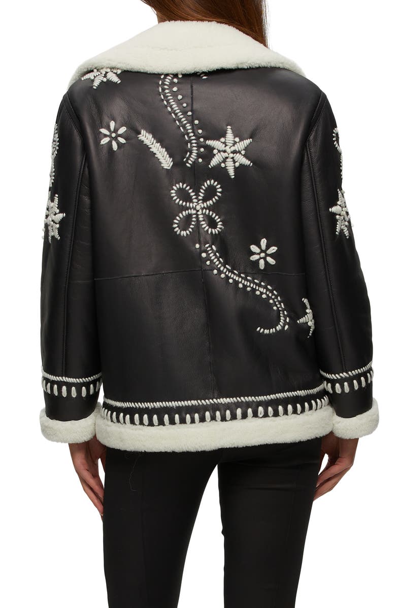 GORSKI Genuine Shearling Jacket With Embroidery, Alternate, color, Black/White