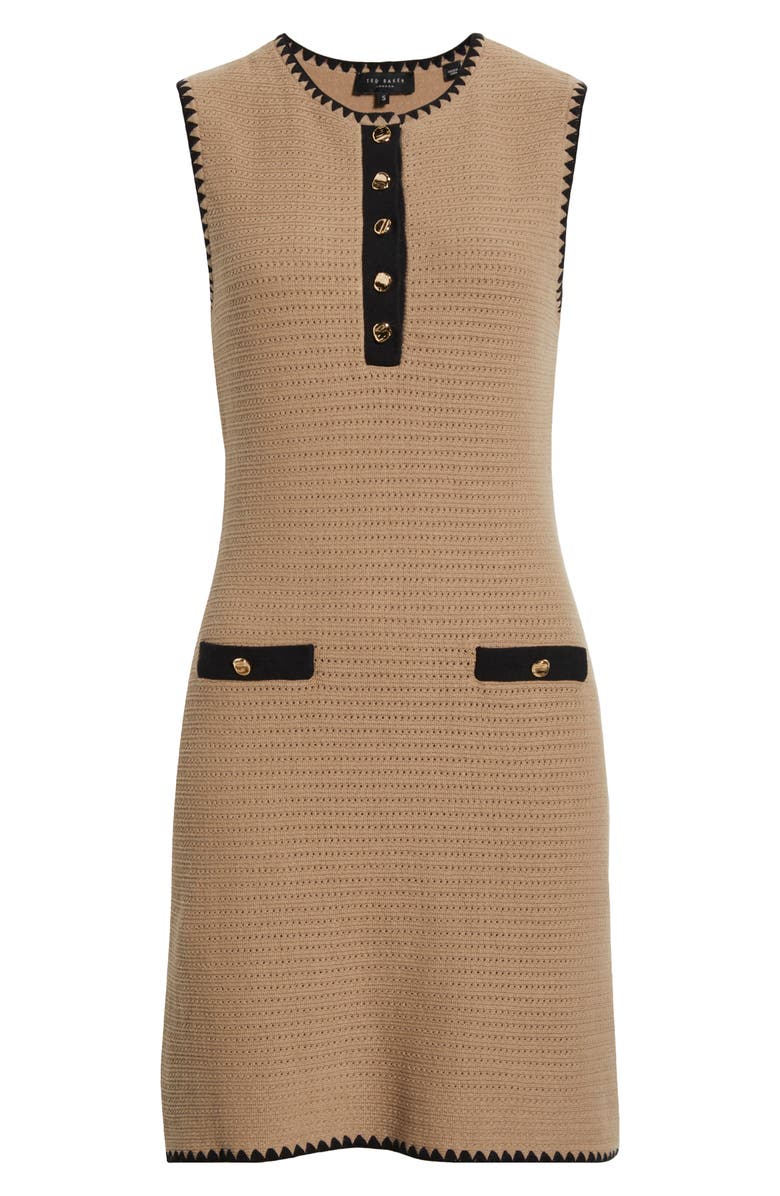 Ted Baker Contrast Detail Open Stitch Cotton Blend Sweater Minidress, Alternate, color, Khaki Taupe