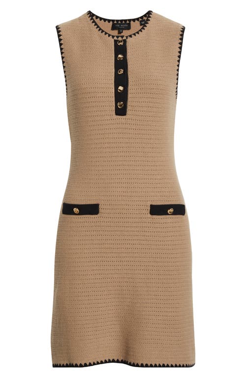 Ted Baker Contrast Detail Open Stitch Cotton Blend Sweater Minidress In Brown