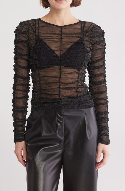 Shimmery Ruched Mesh Top