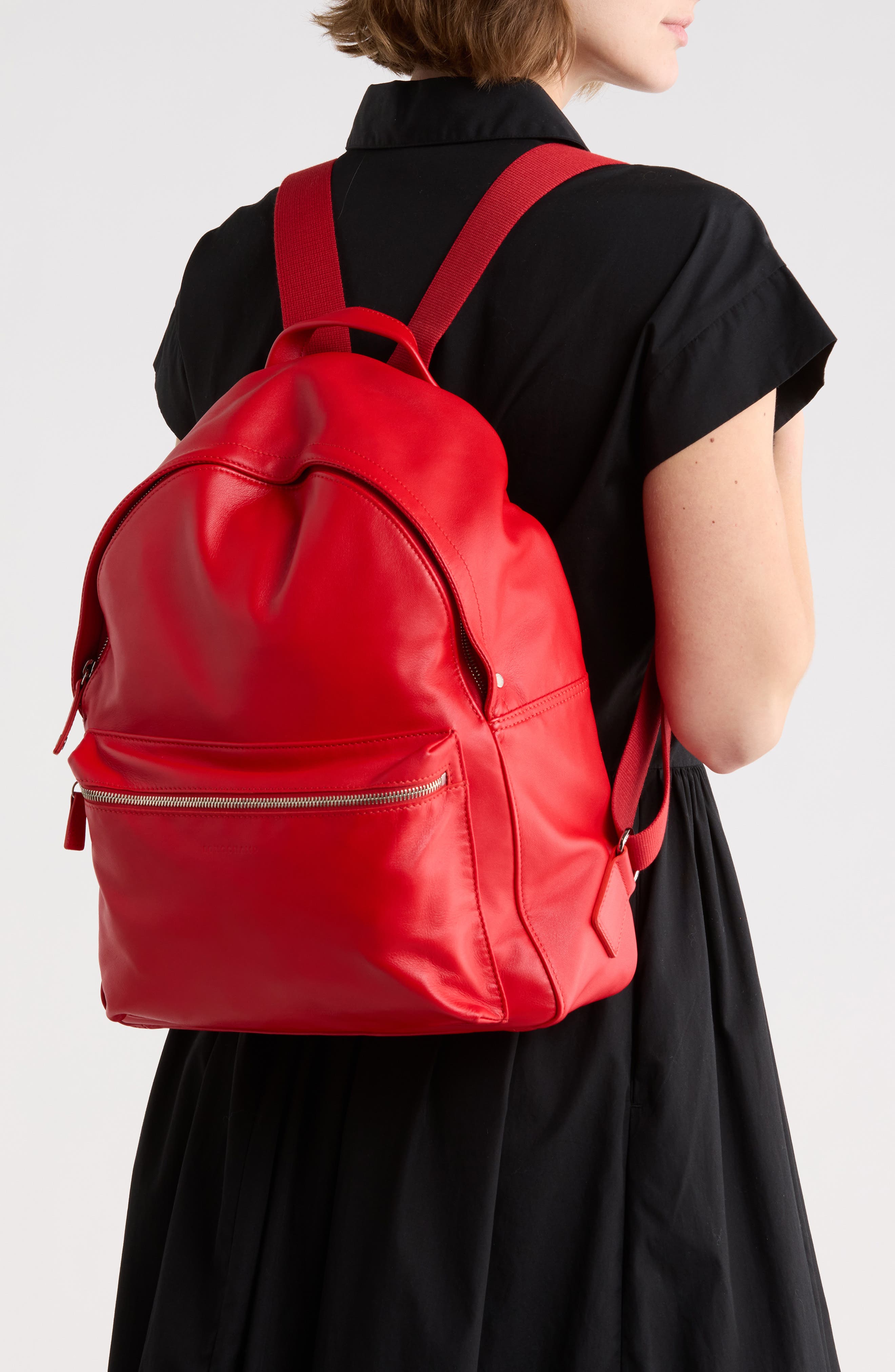 Longchamp Parisis Leather Backpack, Alternate, color, Vermilion