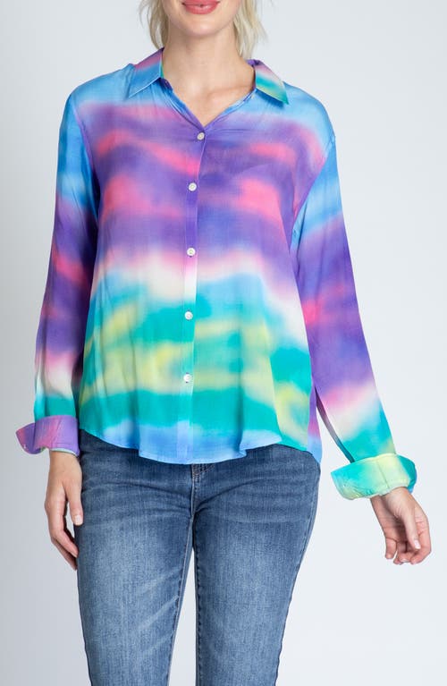 Apny Print Roll-up Sleeve Chiffon Button-up Shirt In Green Multi