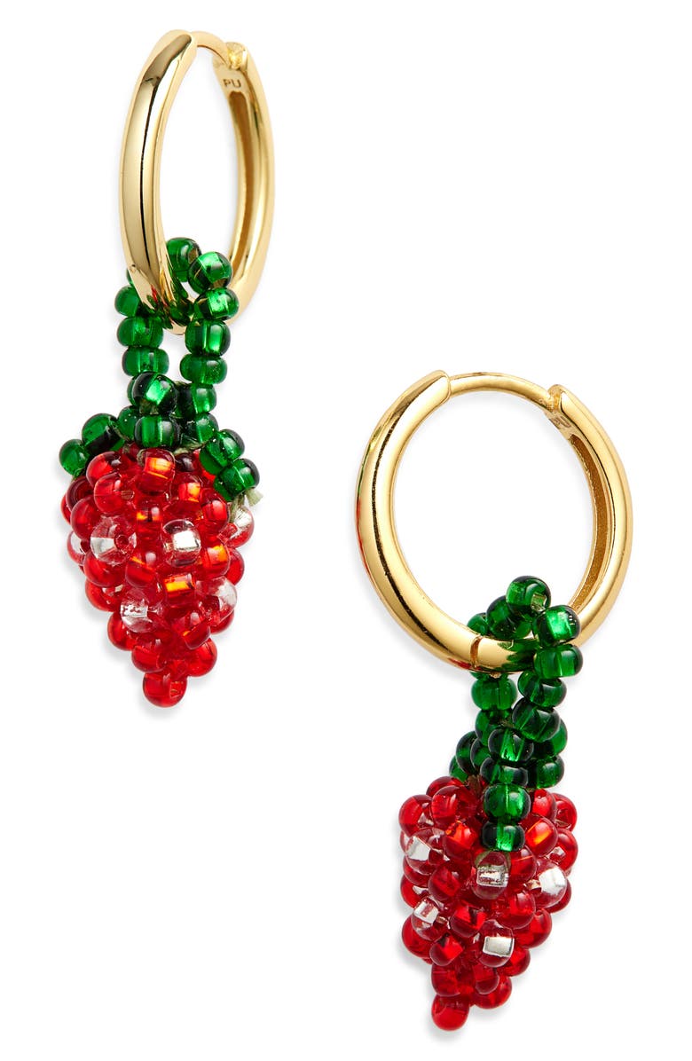 PURA UTZ Beaded Charm Drop Hoop Earrings, Main, color, Red / Green