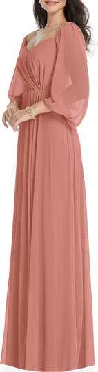 Convertible Neck Long Sleeve Chiffon Gown