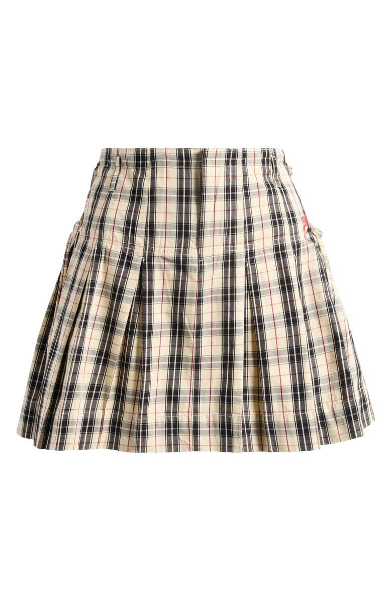 Damson Madder Moffy Plaid Pleated Organic Cotton Miniskirt, Alternate, color, Butter