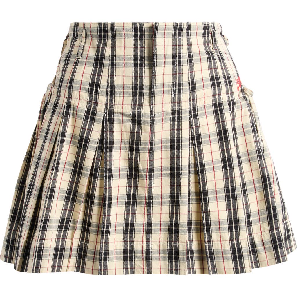 Damson Madder Moffy Plaid Pleated Organic Cotton Miniskirt In Neutral