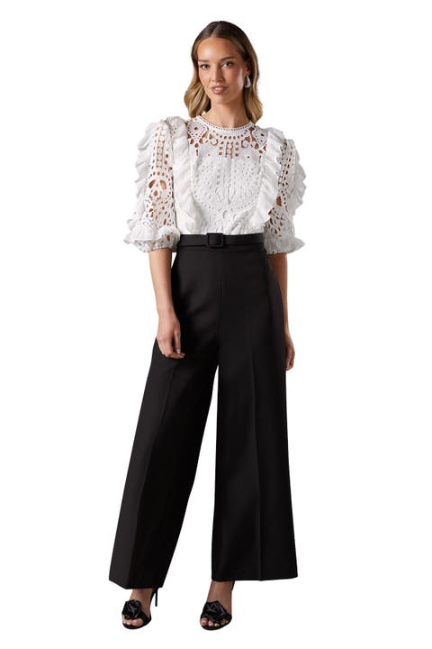 Lace Cut Out Belted Jumpsuit