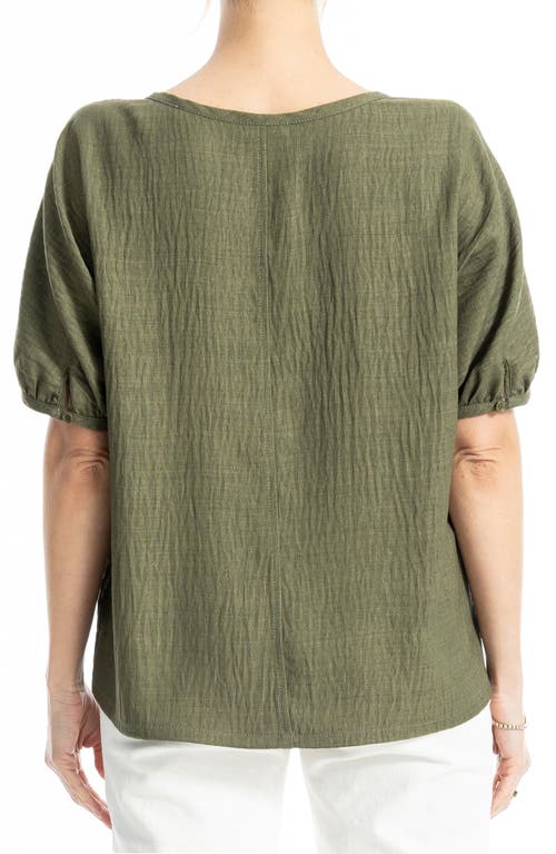 Max Studio Short Sleeve Split Neck Blouse In Green