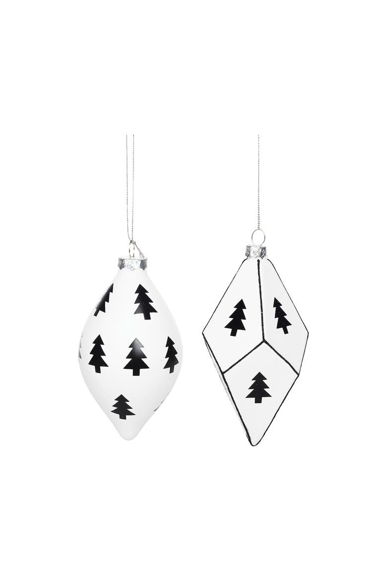 Black & White Tree Pattern Ornament Set of 2, Main, color, White