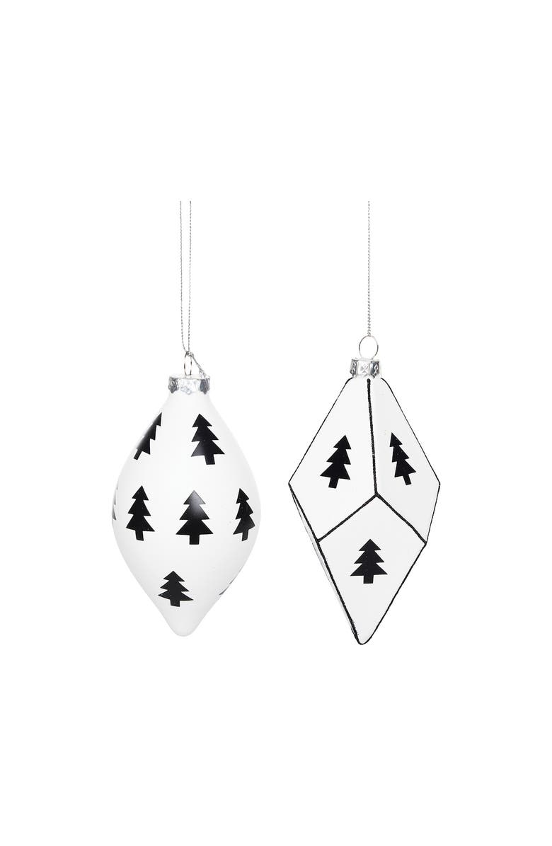 carol & frank Black & White Tree Pattern Ornament Set of 2, Main, color, White