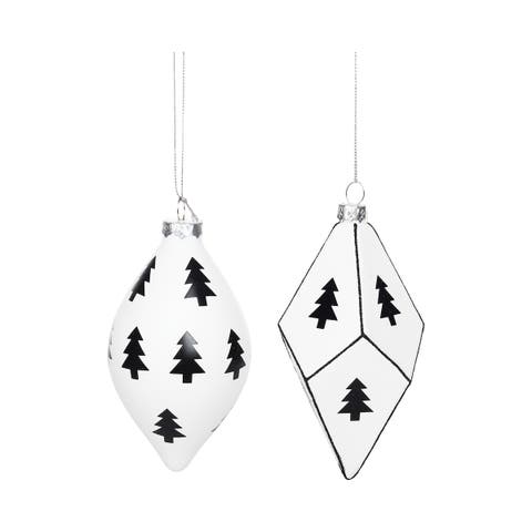 Black & White Tree Pattern Ornament Set of 2