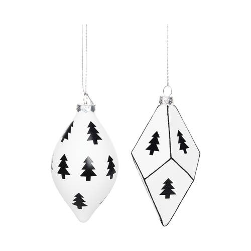 Carol & Frank Black & White Tree Pattern Ornament Set Of 2 In Multi