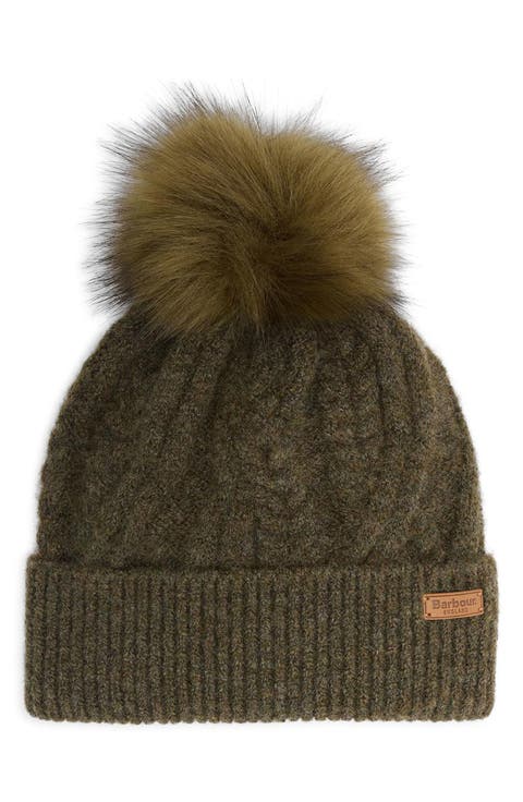 Elsdon Faux Fur Pompom Cable Stitch Beanie