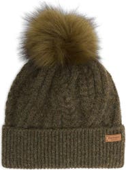 Barbour Elsdon Faux Fur Pompom Cable Stitch Beanie