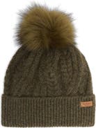 Barbour Elsdon Faux Fur Pompom Cable Stitch Beanie