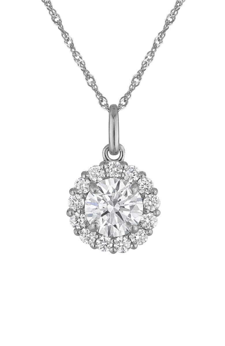 FZN 10k Gold Lab Created Diamond Halo Pendant Necklace, Main, color, White