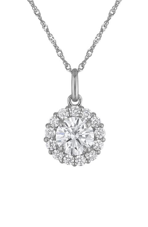 10k Gold Lab Created Diamond Halo Pendant Necklace