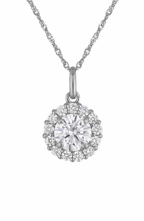 FZN 10k Gold Lab Created Diamond Halo Pendant Necklace