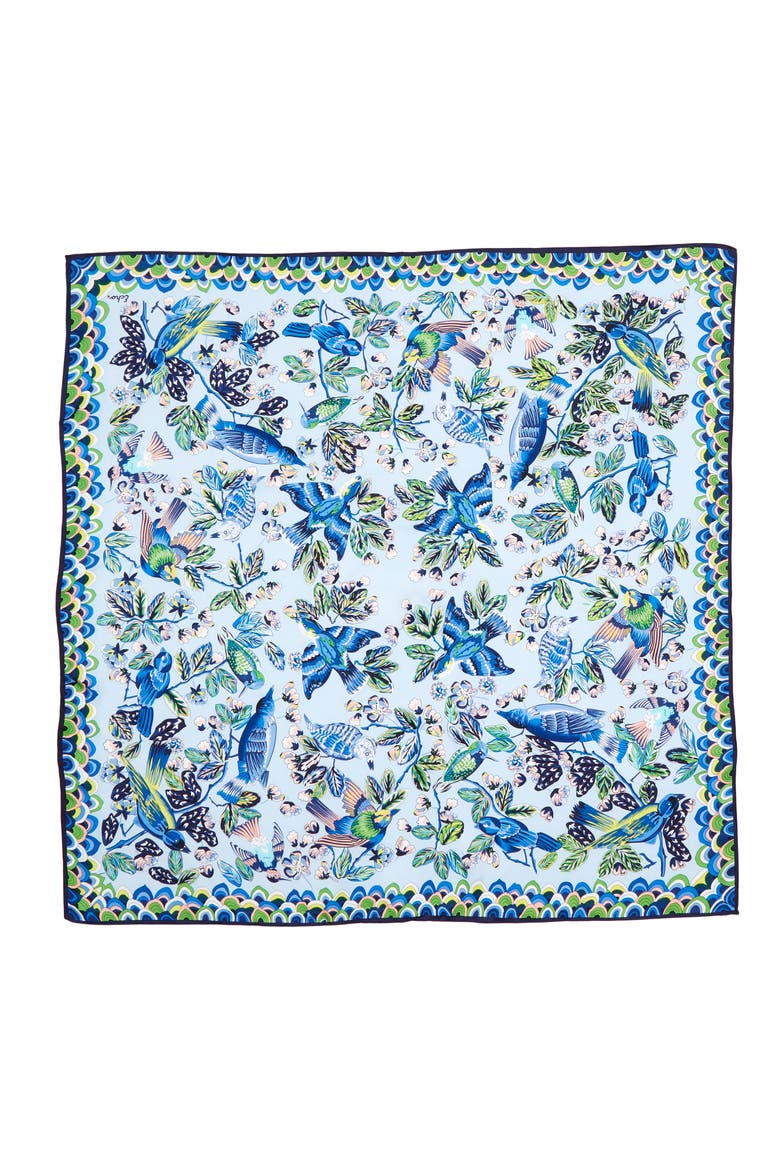 Flight of Fancy Square Silk Scarf, Alternate, color, BLUE BELL