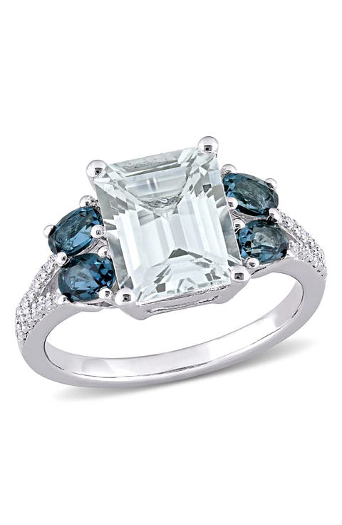 Sterling Silver Ice Aquamarine, London Blue Topaz & Diamond Ring