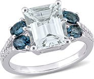 DELMAR Sterling Silver Ice Aquamarine, London Blue Topaz & Diamond Ring