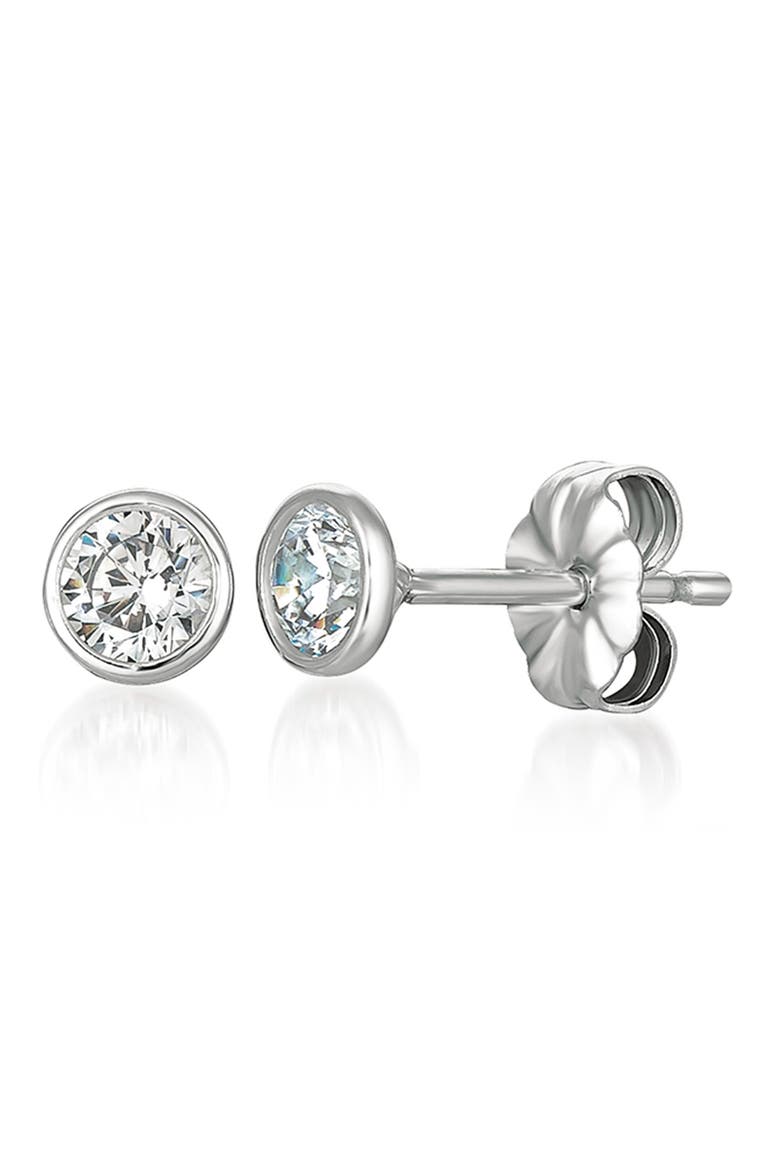 Cubic Zirconia Bezel Stud Earrings, Main, color, PLATINUM