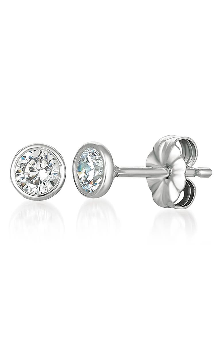 Crislu Cubic Zirconia Bezel Stud Earrings, Main, color, Platinum