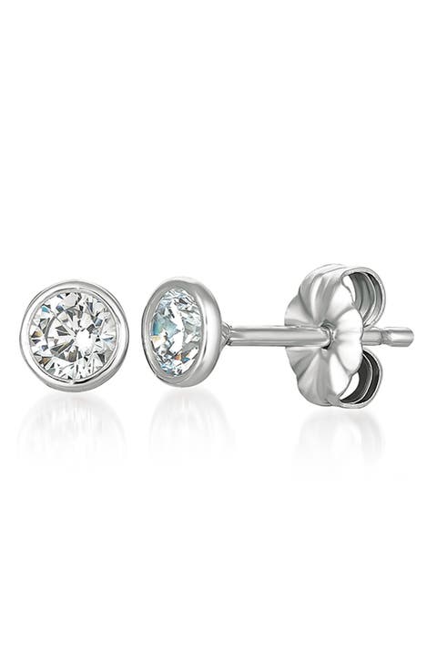 Cubic Zirconia Bezel Stud Earrings