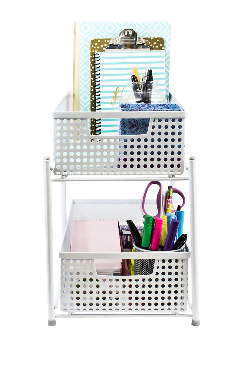 SORBUS White 2 Tier Mesh Sliding Drawer Organizer Basket, Alternate, color, White