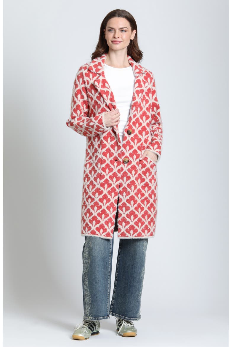 Fleur-de-Lis Long Cardigan, Alternate, color, TERRACOTTA/CREAM