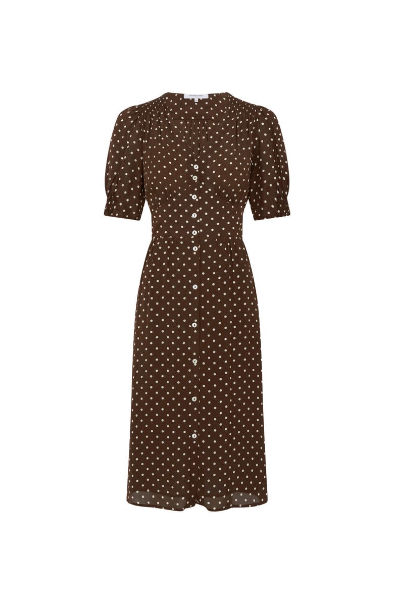 GERARD DAREL Rohya V-Neck Polka Dot Midi Dress, Alternate, color, Brown