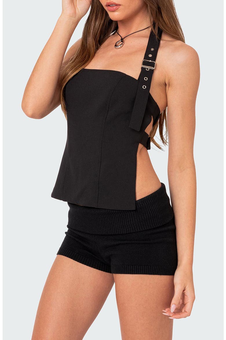 Buckle Strap Halter Top, Alternate, color, BLACK